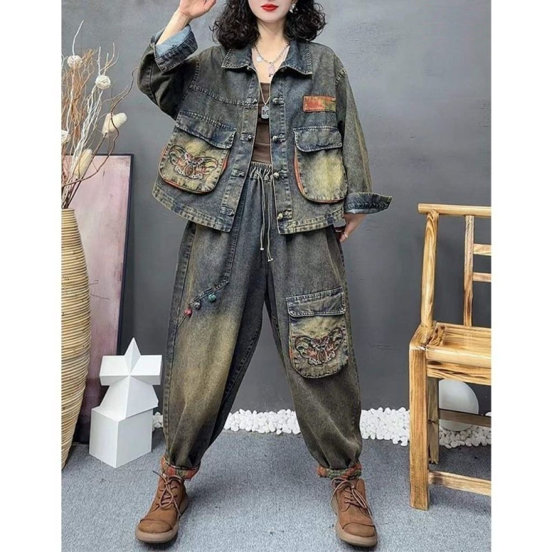 Denim Jacket Vintage - Retro mode geborduurde cowboymode voor dames,