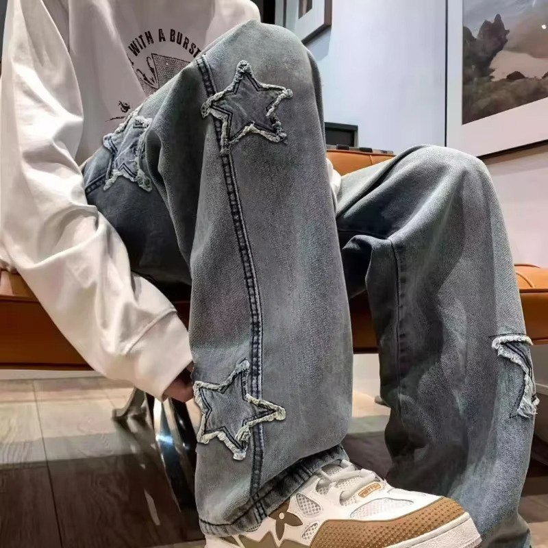 Men'S Fashion Nova Jeans - Nieuwe heren ster geborduurde mode baggy