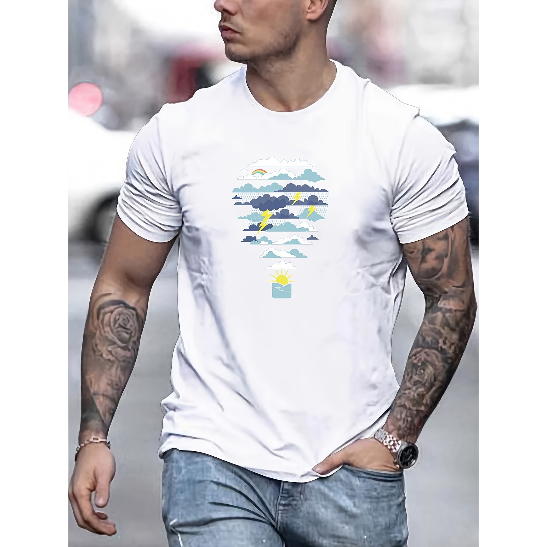 Men'S Fashion For Hot Weather - Heteluchtballon Weerprint Grafisch T-shirt Heren Korte