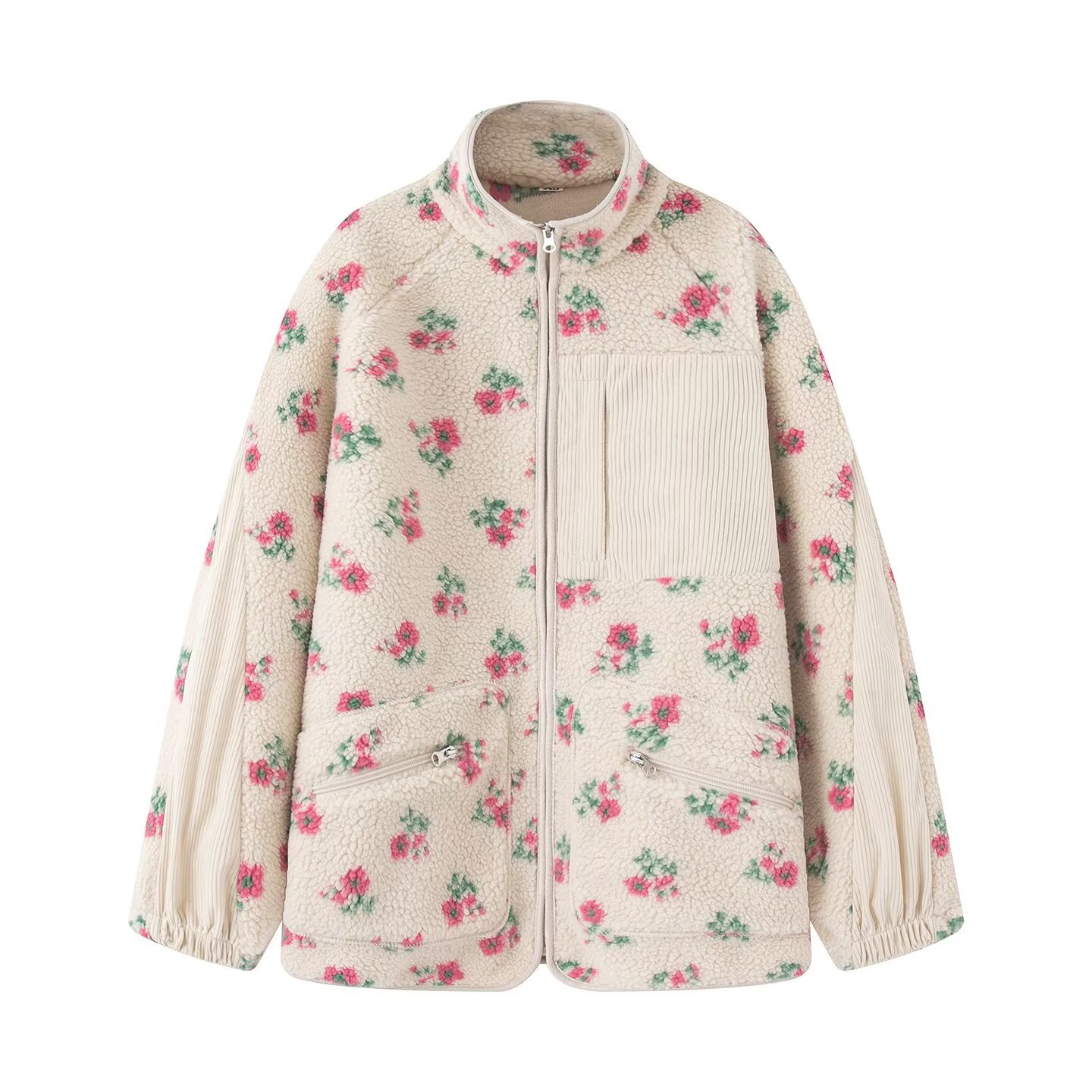 Sherpa Jacket Fleece - Mode bloemenjas voor dames herfst winter