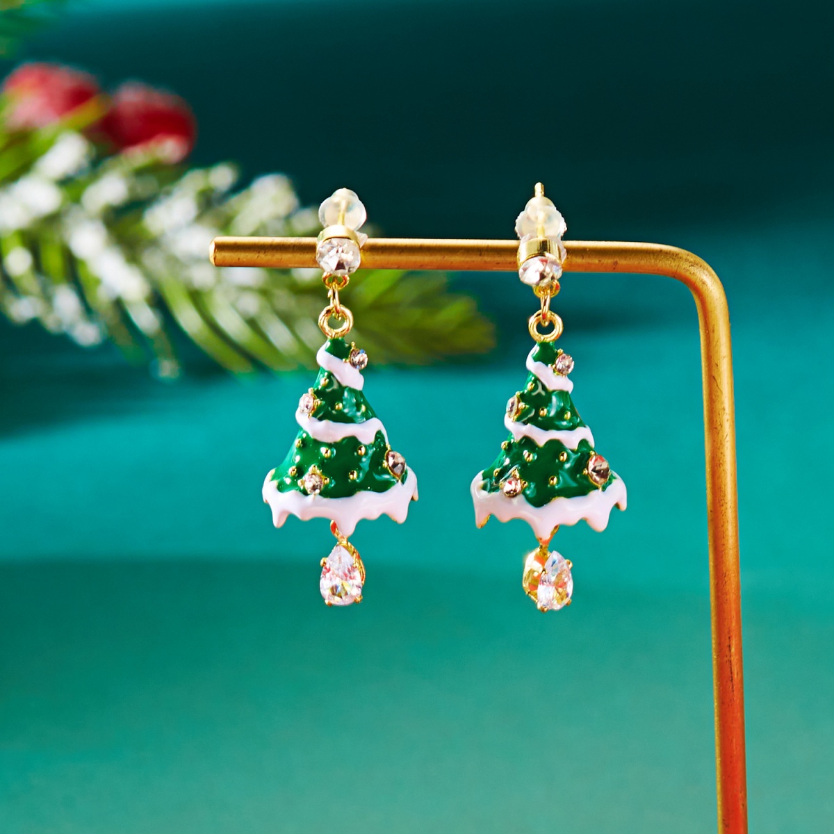 Men'S Fashion Xmas Party - Kerstvakantie Drop Oorbellen Witte Sneeuw Groen