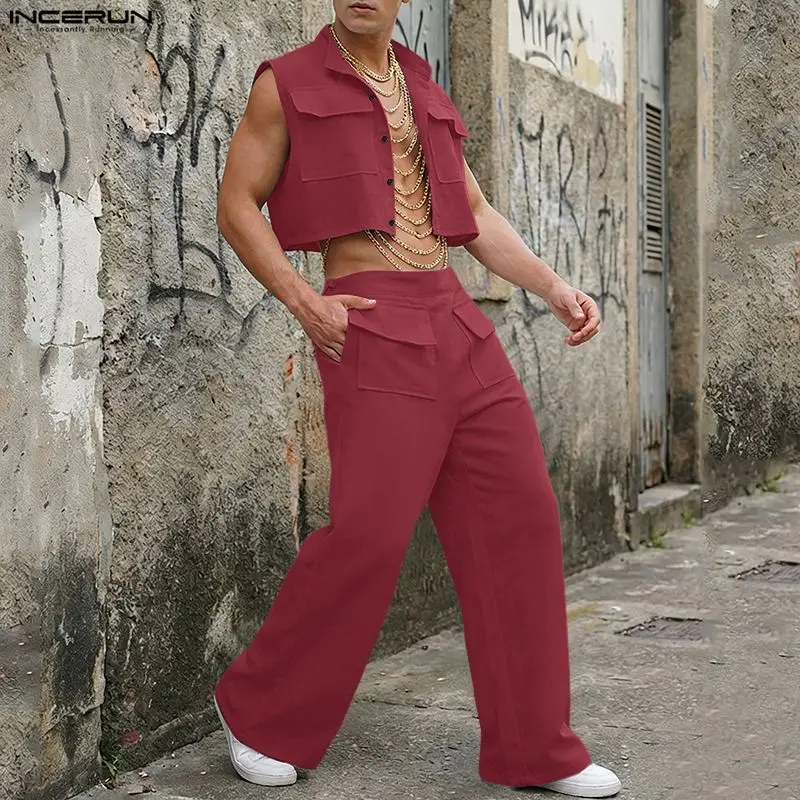 Men'S Fashion Outfits - INCERUN Mannen Sets Solid Mouwloze Crop