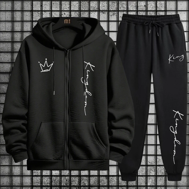 Men Fashion King - King Letter Print Hoodie en joggingbroek