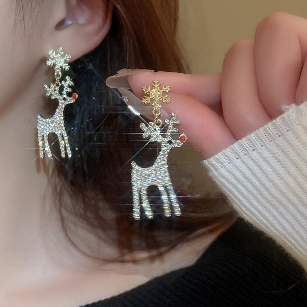 Men'S Fashion Xmas Party - Kerstvakantie Herten Oorbellen Vol Strass Rendier