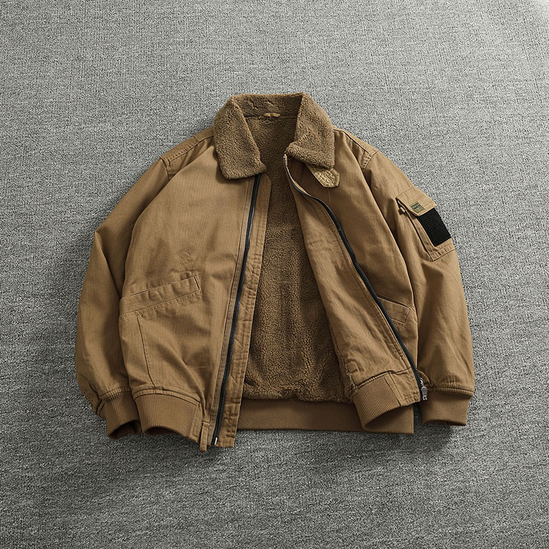 Mens Fashion Bomber Jacket - Cargo katoenen jas imitatie lamsfluweel warme