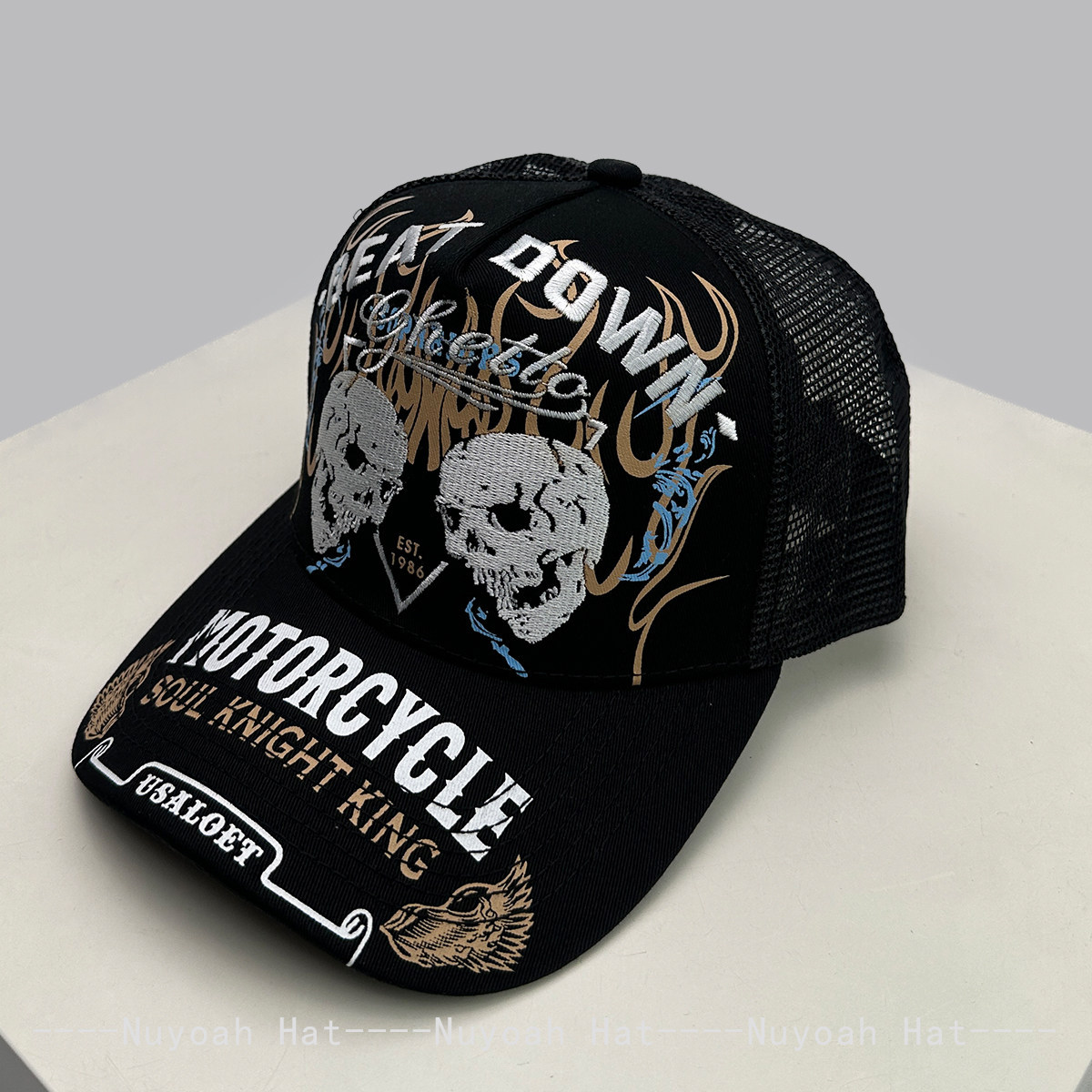 Trucker Hat Cap - Skull Flame Borduurwerk Hardtop Trucker Pet