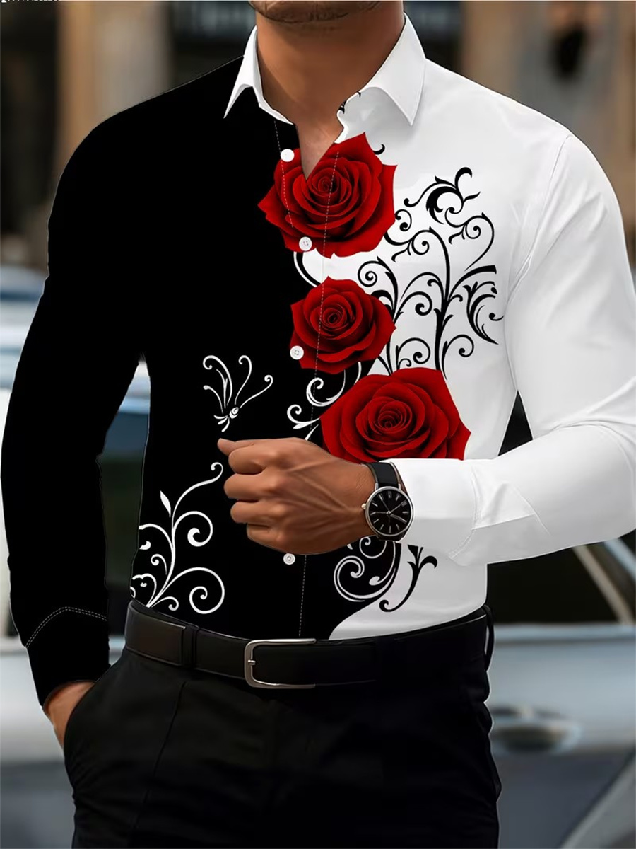 Men'S Fashion Outfits - Herenshirt met rode rozenprint, modieus en
