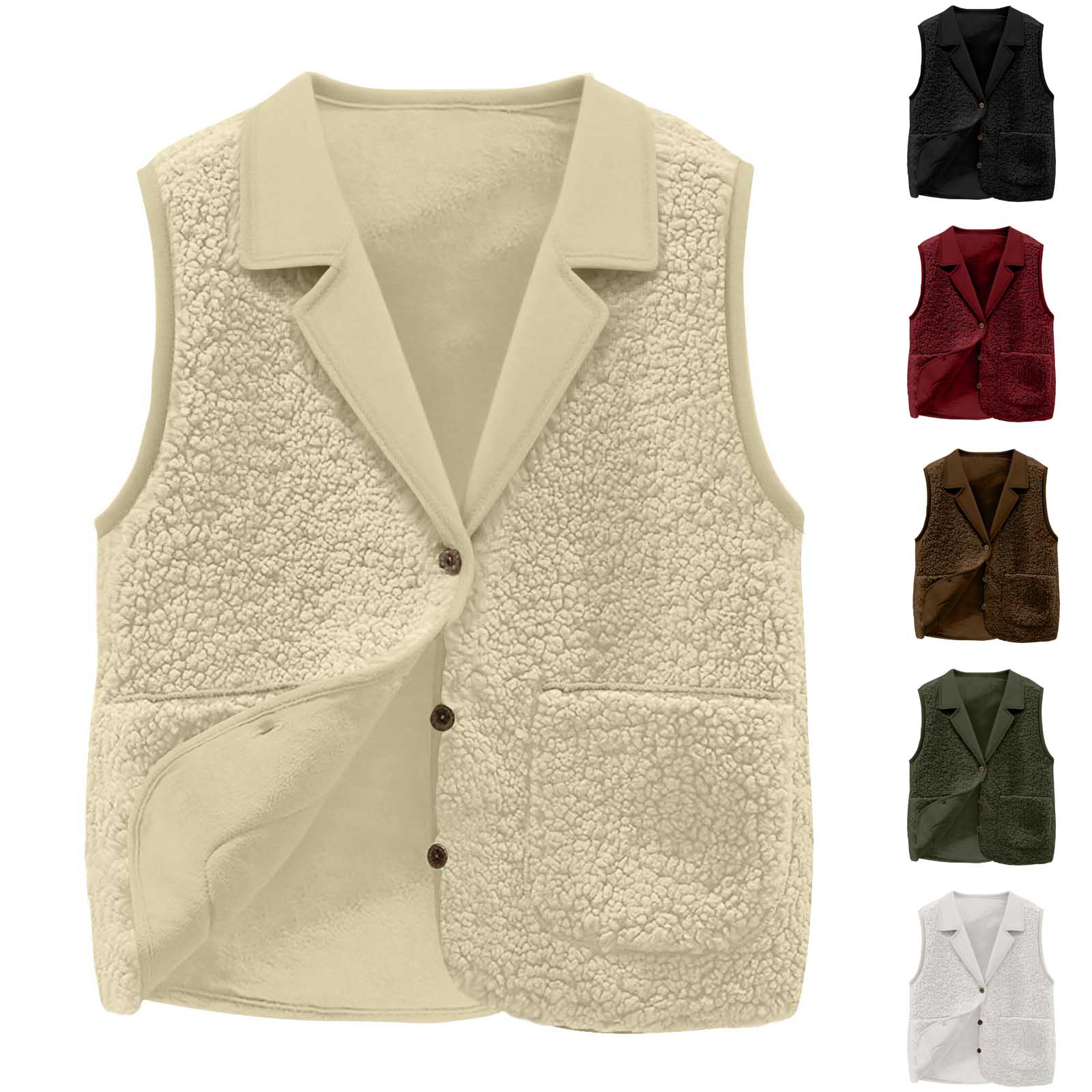 Sherpa Jacket Fleece - Sherpa-fleecevest voor dames, reverskraag, knoopsluiting aan