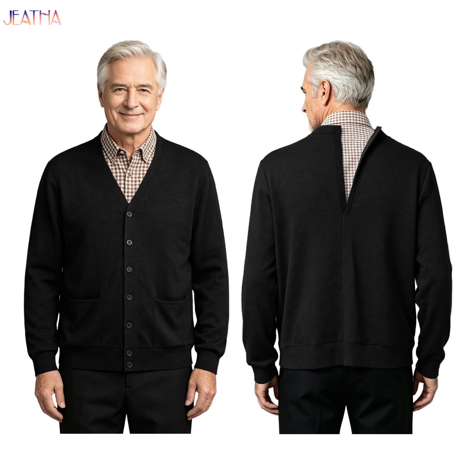 Knitted Cardigan Men - Heren Ouderen Gehandicapten Adaptief Vest Top