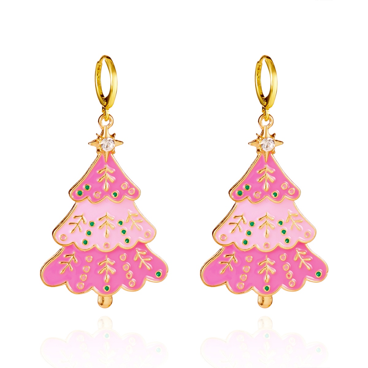 Men'S Fashion Xmas Party - Kerst Oorbellen Roze Emaille Kerstboom Strass